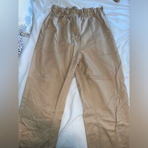 L Khaki Paper Bag Pants